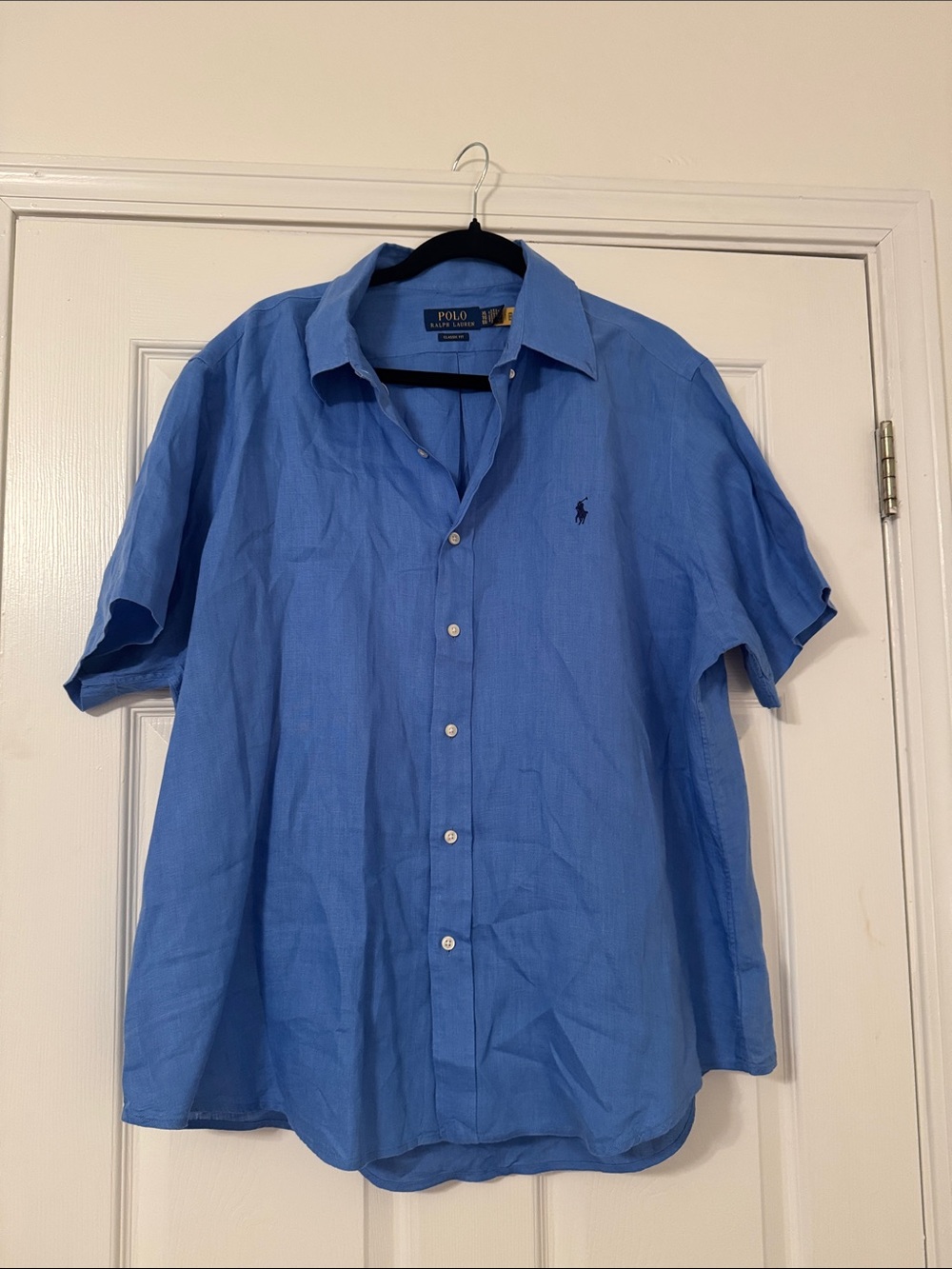 Polo by Ralph Lauren Short-Sleeve Button-Down Shirt Blue Classic Fit XL Linen